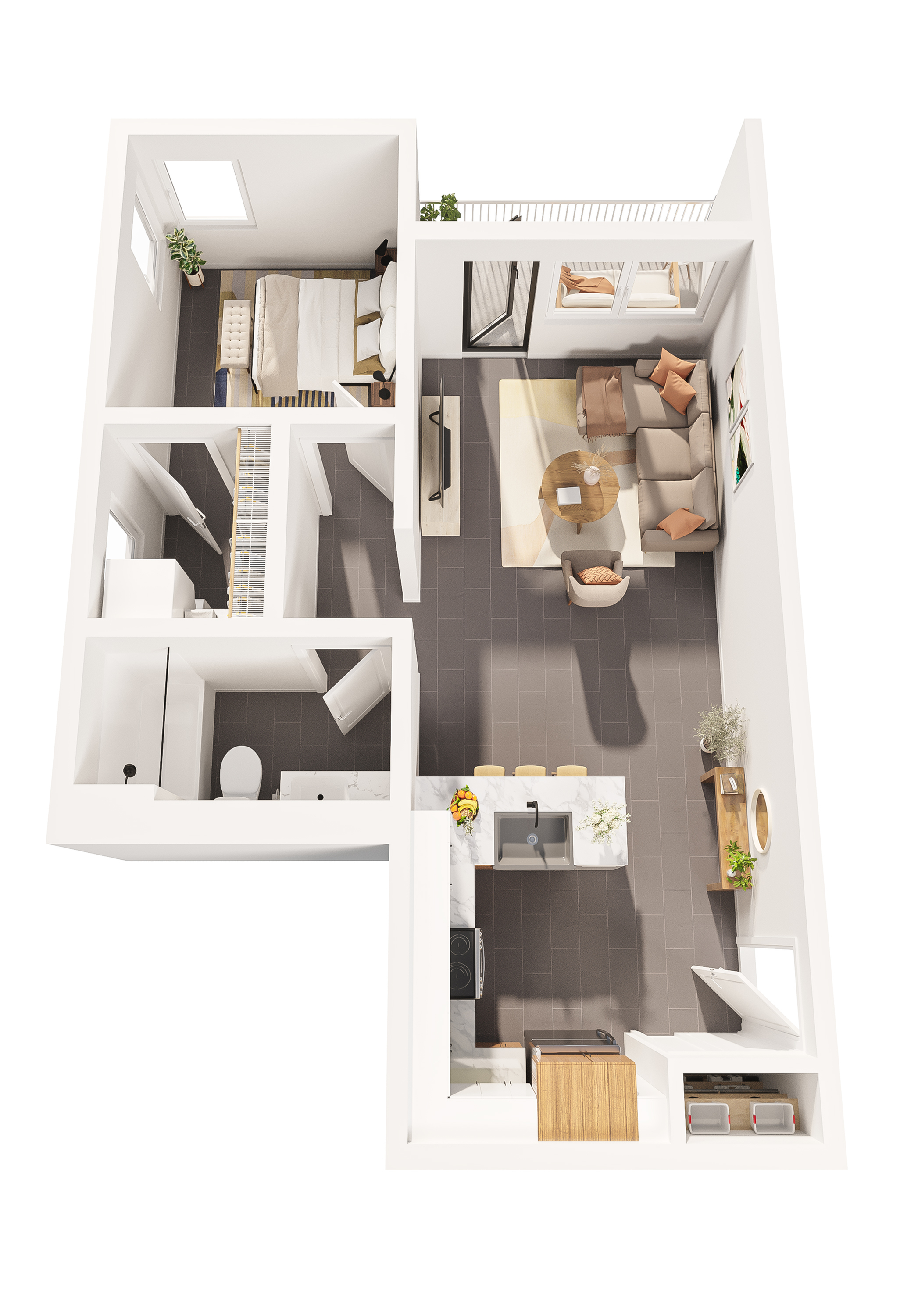 3D Floor Plan - The Rift One-Bedroom, One-Bathroom Apartment