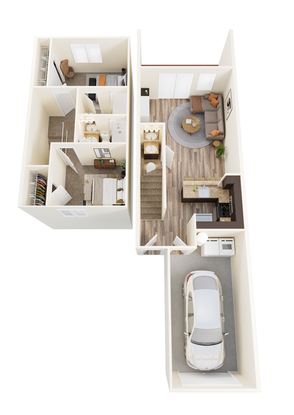 Two-Bedroom, Two & 1/2-Bathroom Townhome Floor Plan