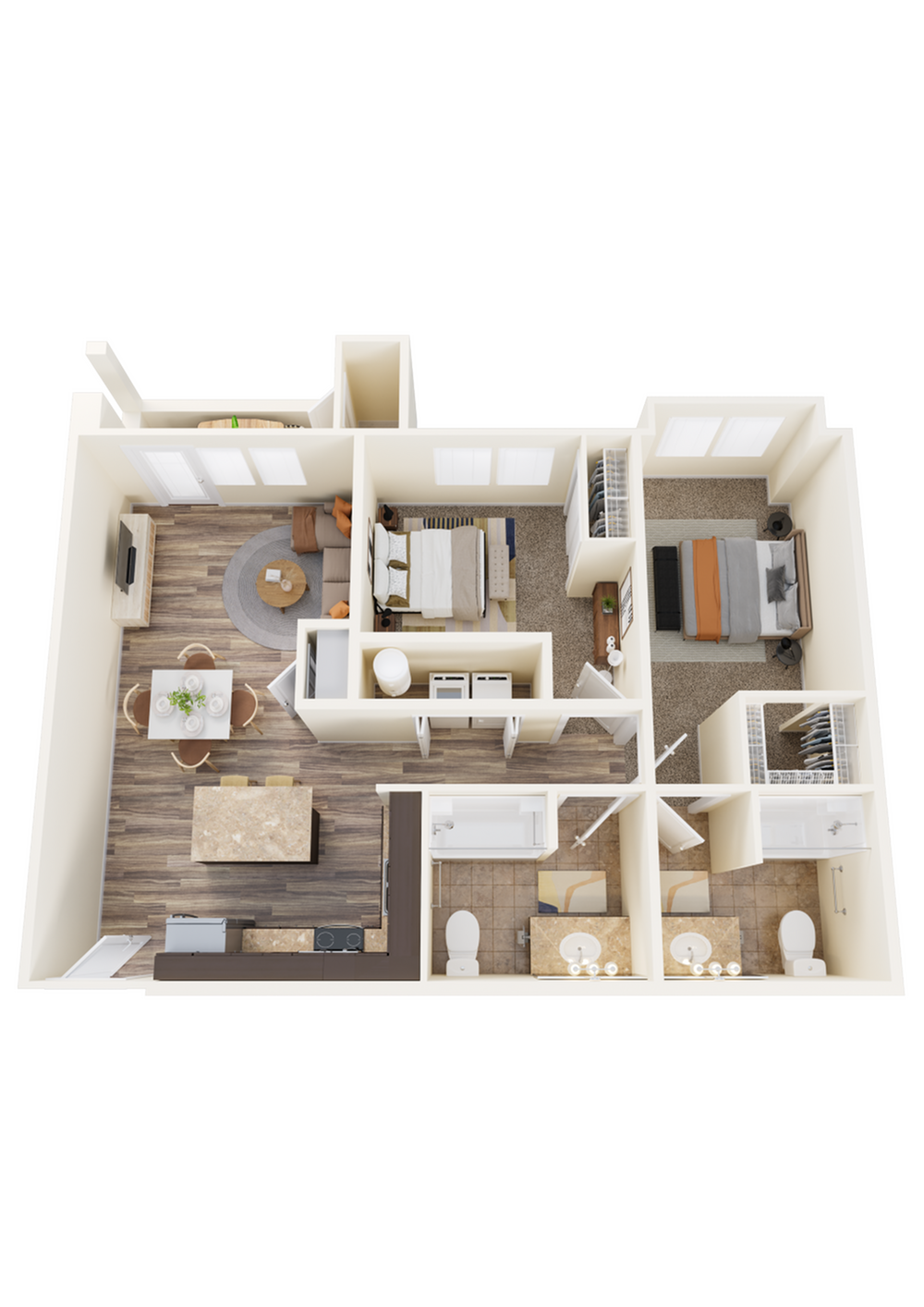 Two-Bedroom, Two-Bathroom D Floor Plan