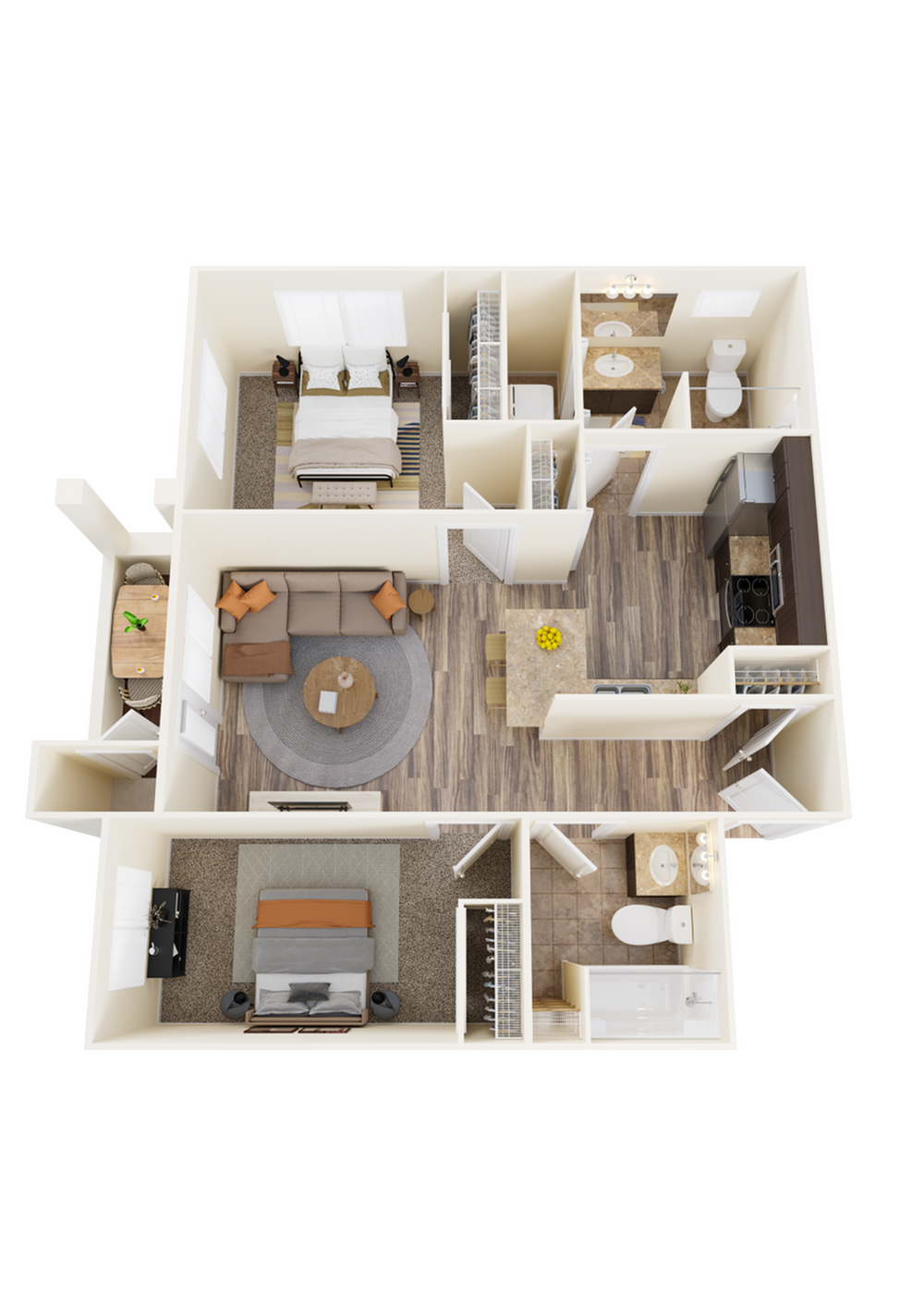 Two-Bedroom, Two-Bathroom E Floor Plan