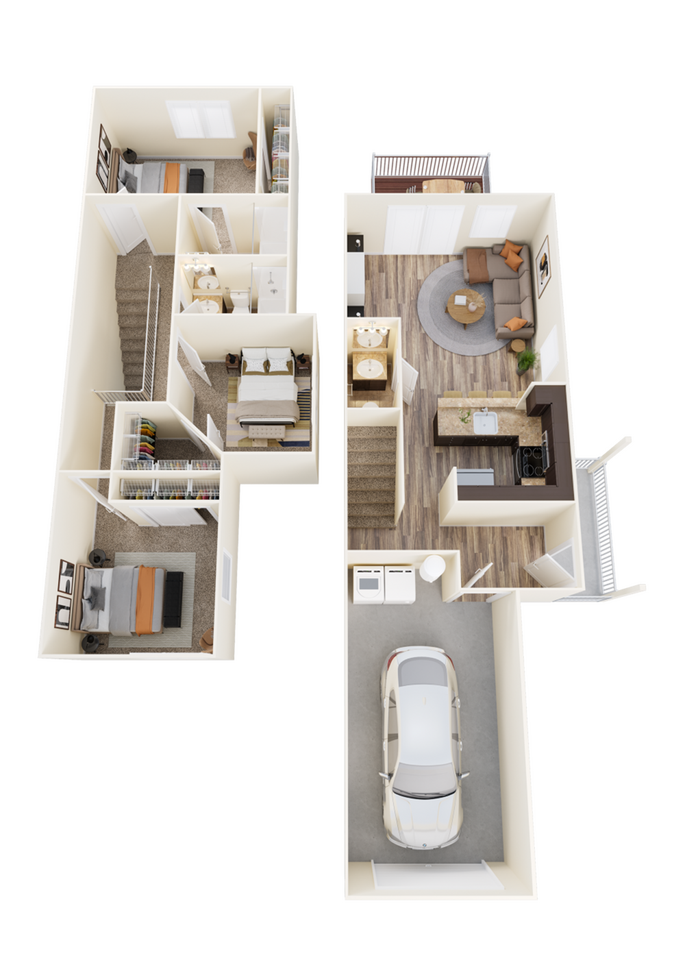 Three-Bedroom, Two & 1/2 Bathroom Townhome Floor Plan