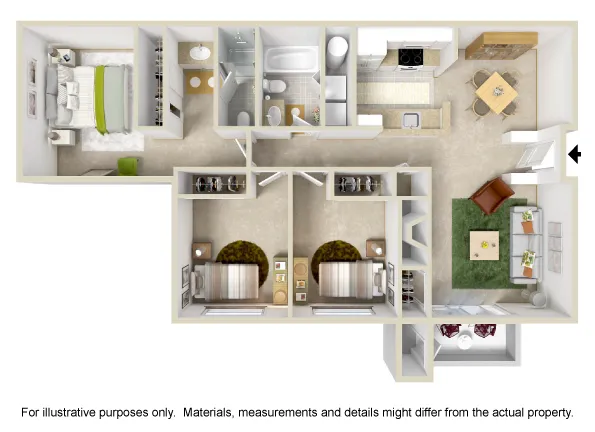3D floorplan of C1 upgraded floorplan at Timber Flats
