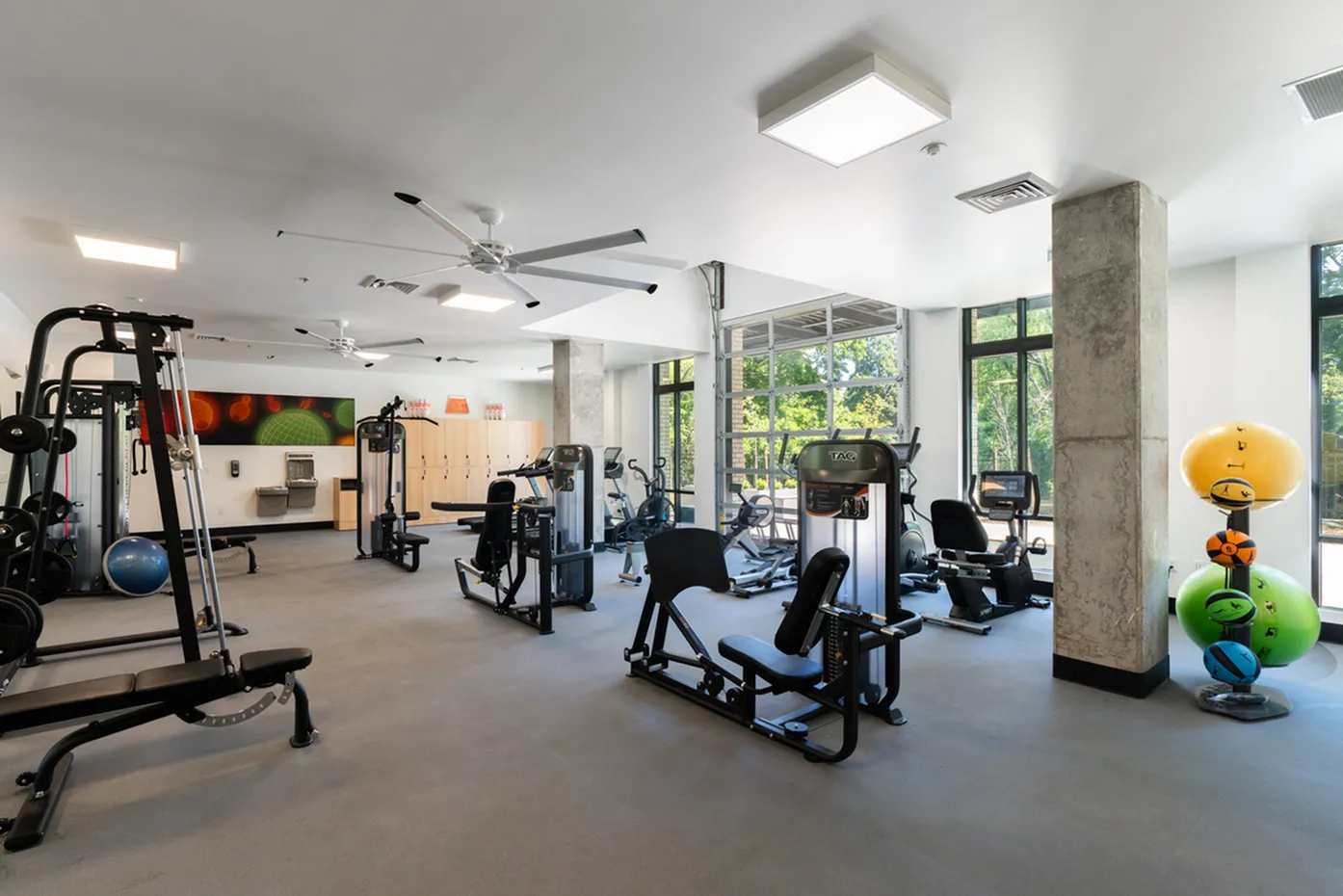 Indoor/Outdoor Fitness Center Featuring Eschelon Bike