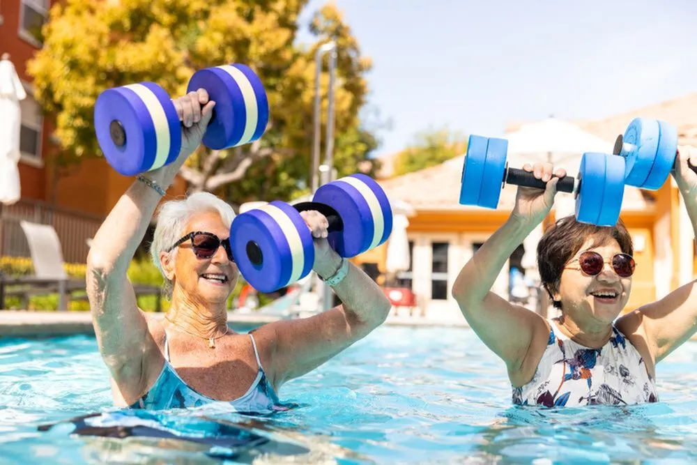 two women in the pool