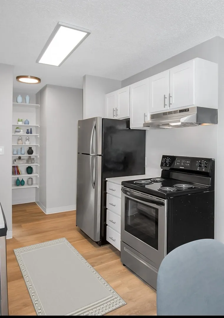 kitchen with stainless-steel appliances and wood flooring
