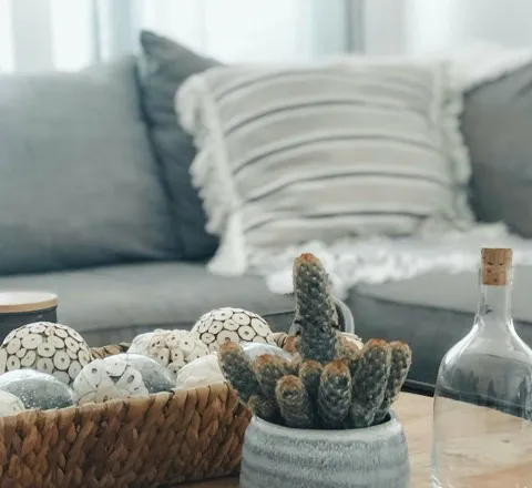 close up of coffee table decorative accessories