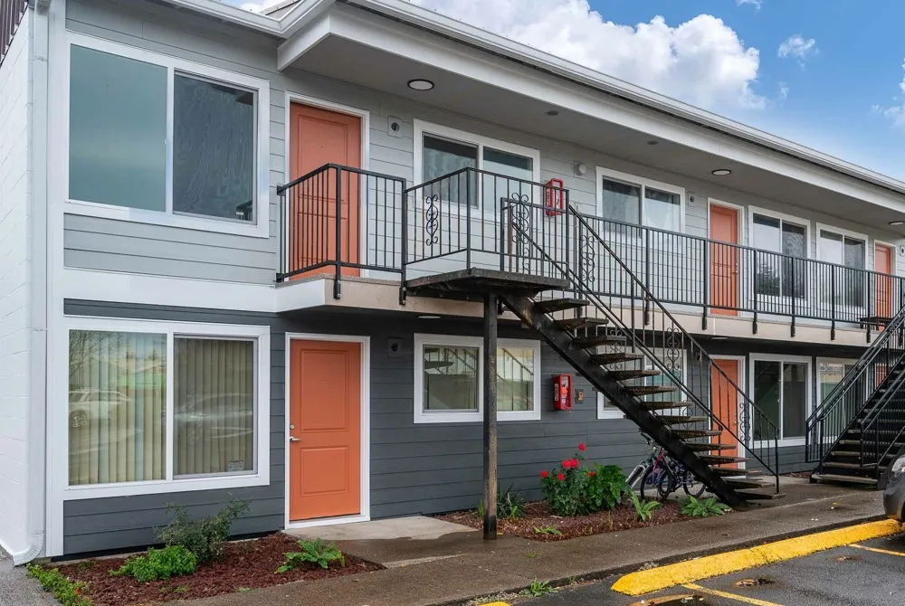 2 story apartment building at peace street apartments