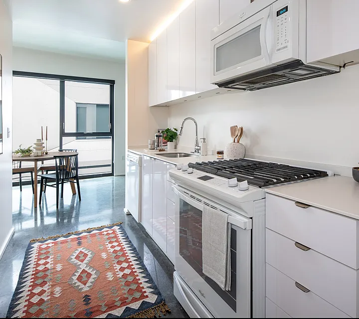 kitchen and dining area at slate apartments