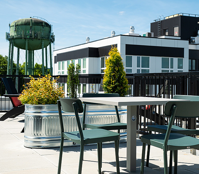 rooftop lounge with BBQ Grills and panoramic Portland, OR views