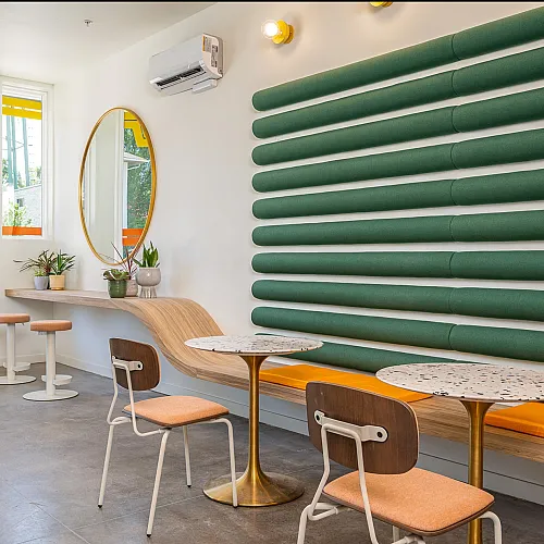 Resident lounge and co-working space rendering at Paceline, Portland, Oregon