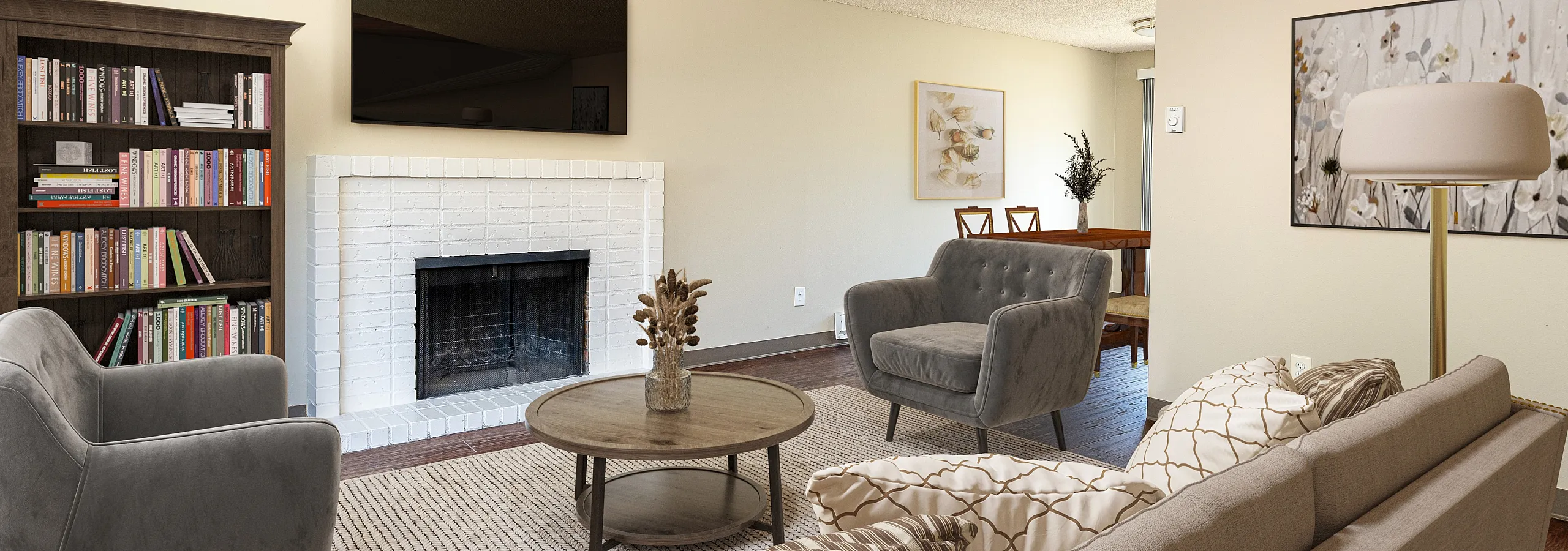 virtually staged living room and kitchen