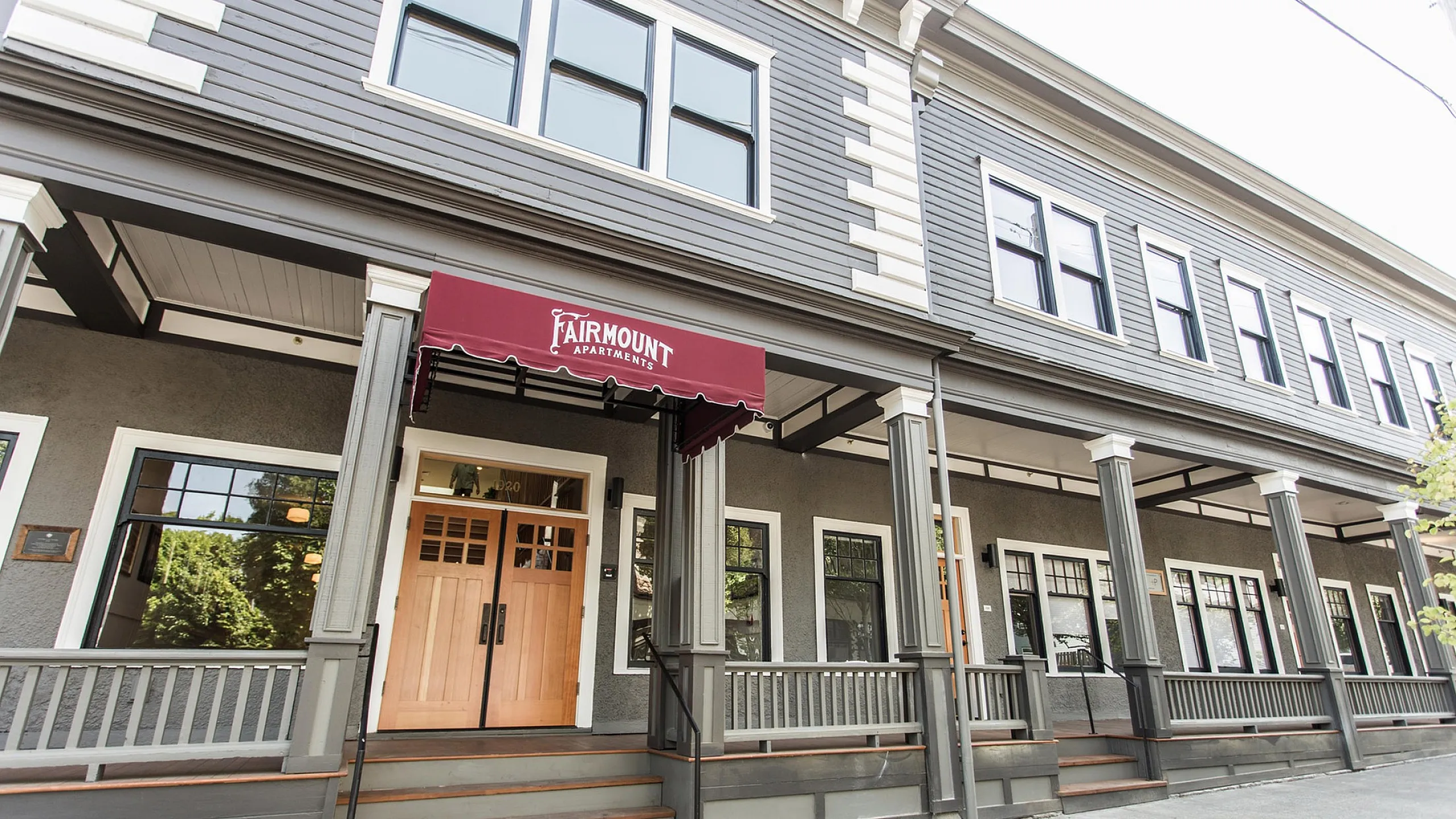 two story building and Main entrance to Fairmount apartments