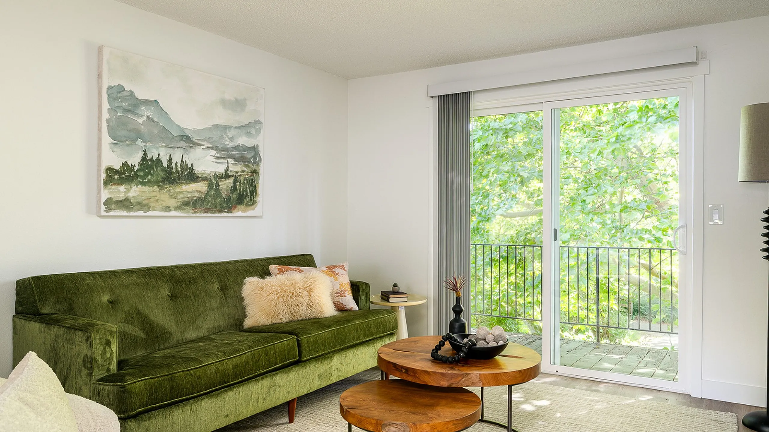 living room with attached patio