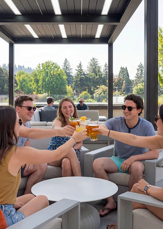 friends cheersing on the patio