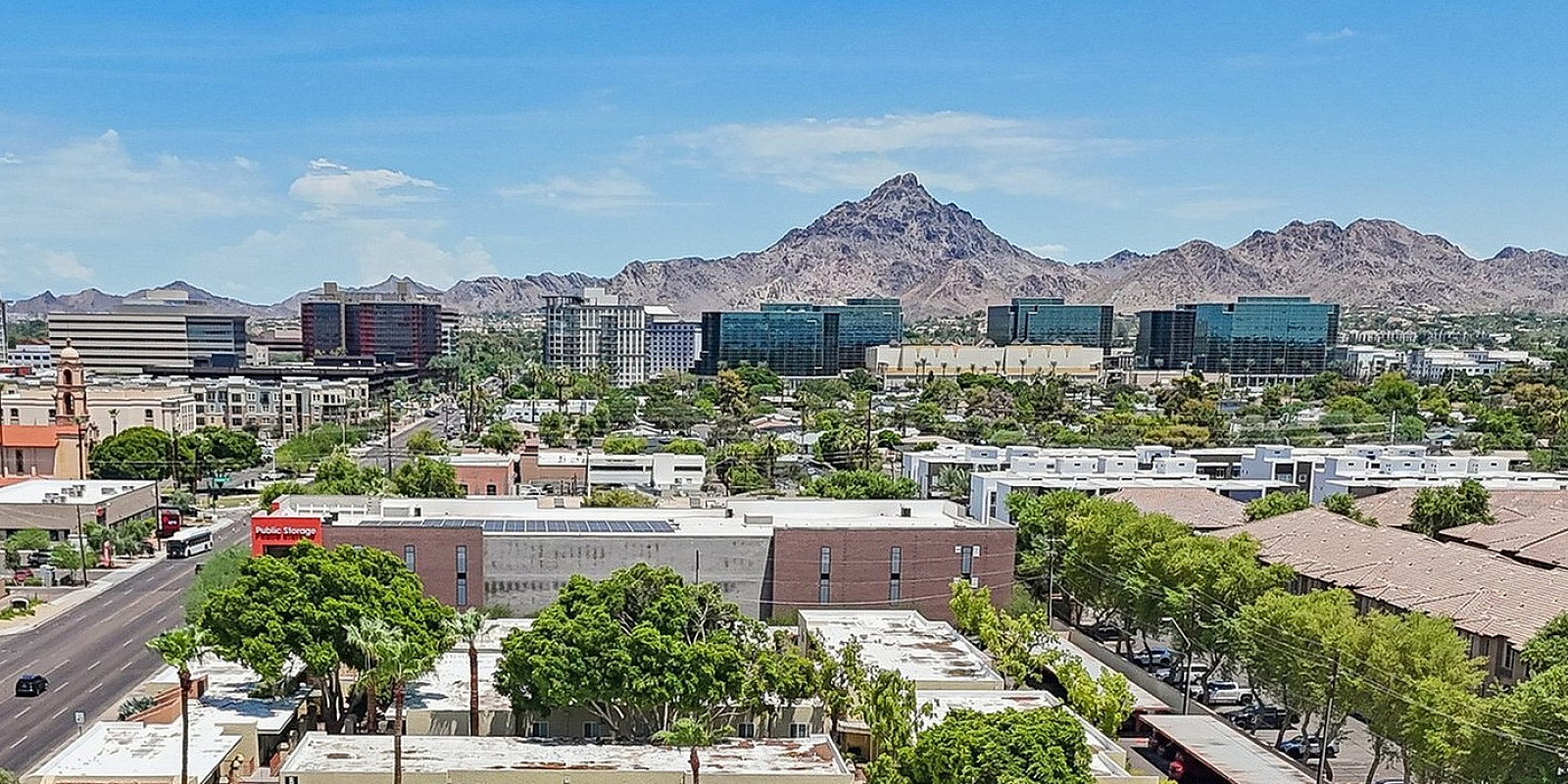 Aerial view of solaris at the biltmore showing the Arizona landscape and neighborhood surrounding it