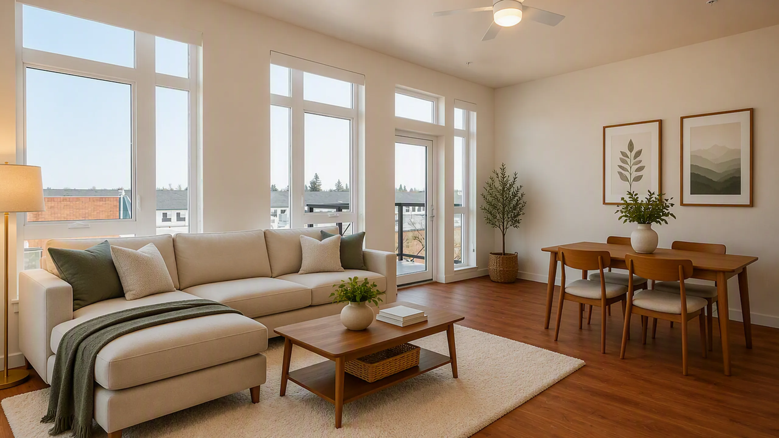 virtually staged living room at Rivenwood