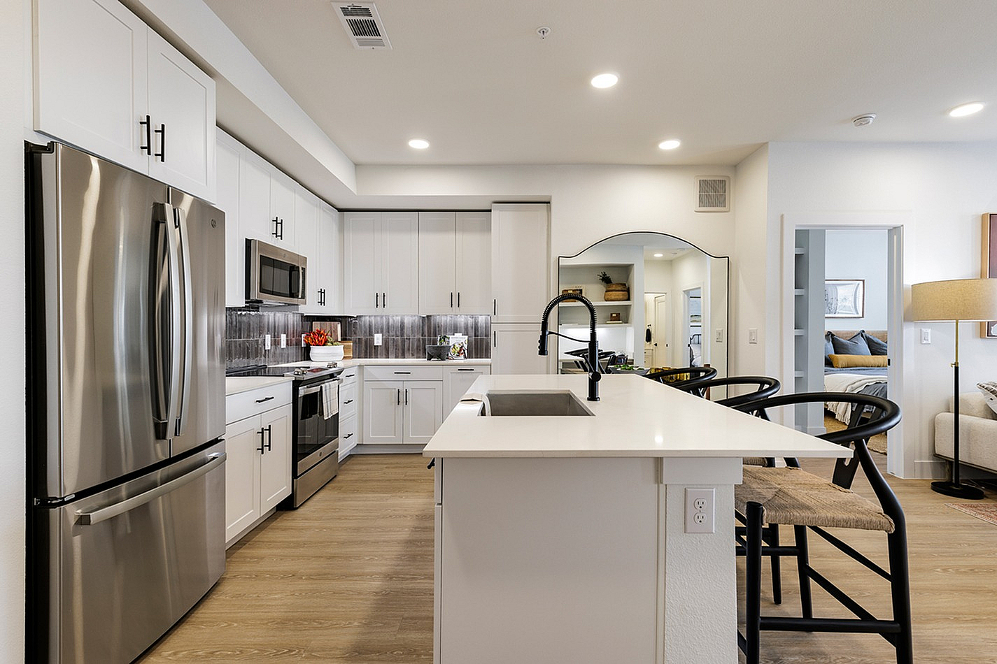 Two Bedroom Kitchen and Living | Caroline Georgetown, Georgetown, TX Apartments