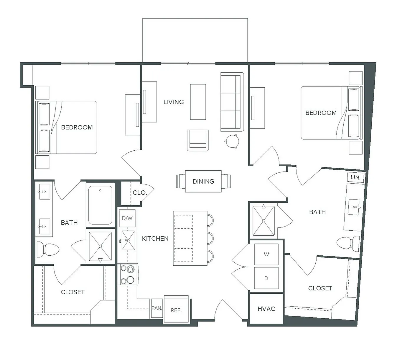 Pearl Bee Cave floor plan B6 showcasing a spacious 2 bed, 2 bath layout with an open living area, modern kitchen, dining space, and 1,138 square feet.