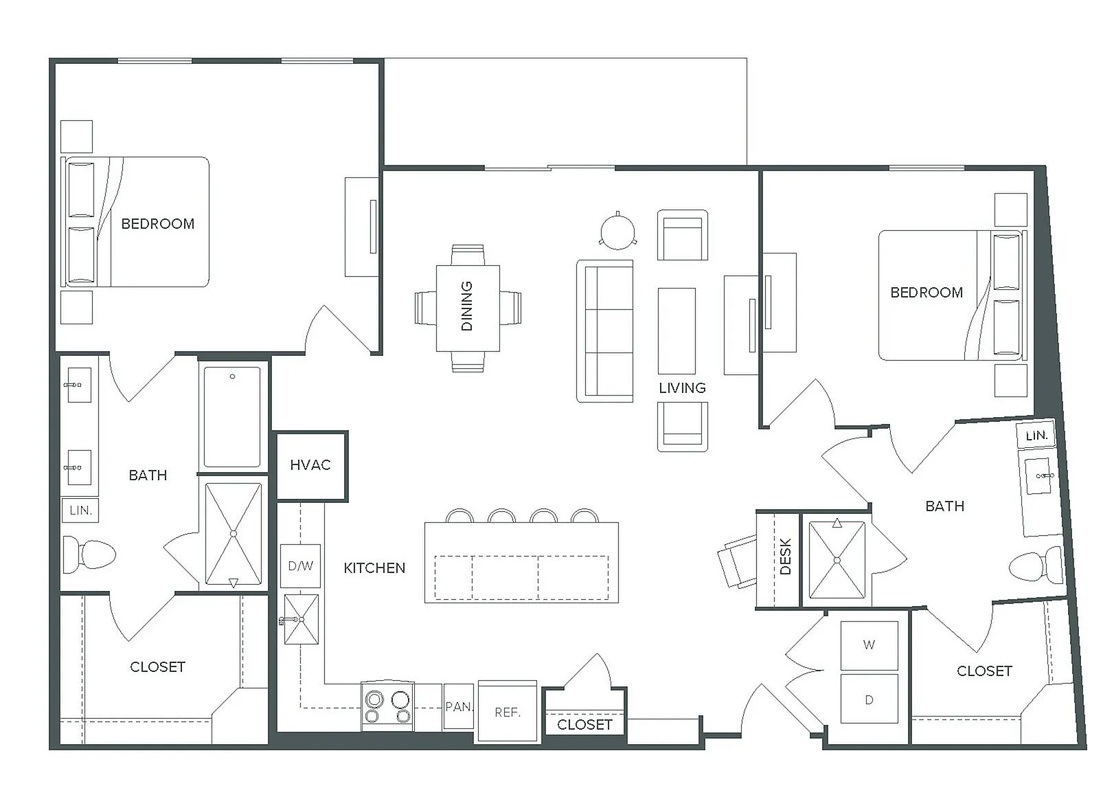 Pearl Bee Cave B10 floor plan showcasing a spacious 2 bed, 2 bath layout with an open living and dining area, stylish kitchen, and ample storage, totaling 1,341 square feet.
