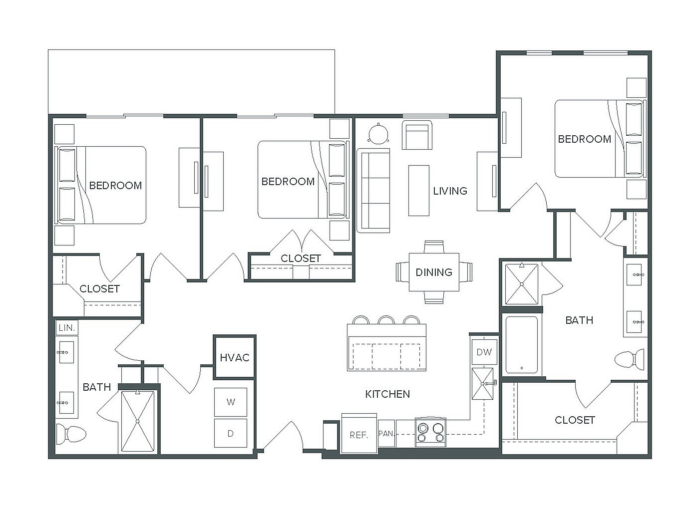 Elegant Pearl Bee Cave C2 floor plan showcasing 3 bedrooms, 2 baths, an open living and dining area, and a modern kitchen across 1,380 sq ft.
