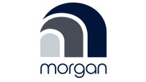 Stylish logo with a modern, curved design in shades of blue and gray, featuring the text 'morgan'.