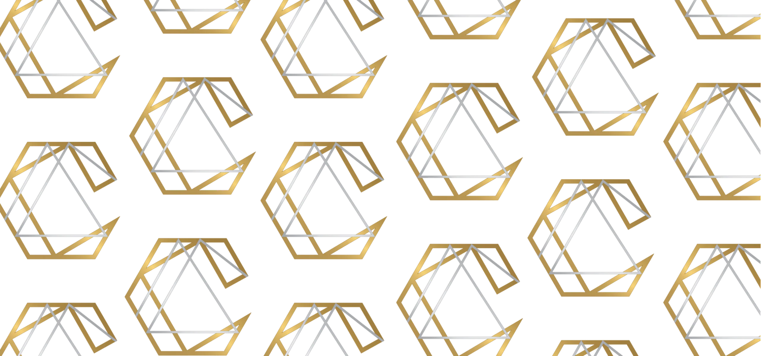 Elegant geometric pattern with golden hexagons and triangles on a black background, creating a modern artistic design.