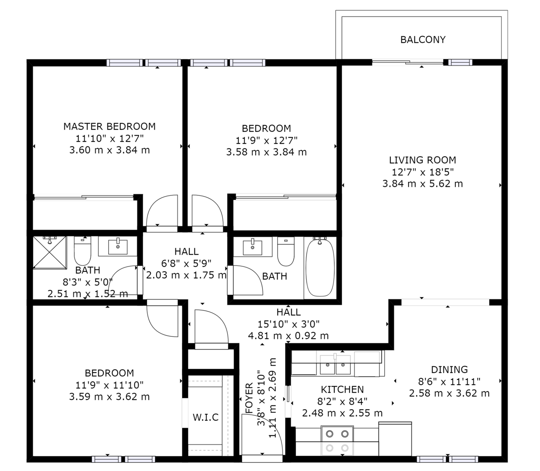 3BR/2BA Layout