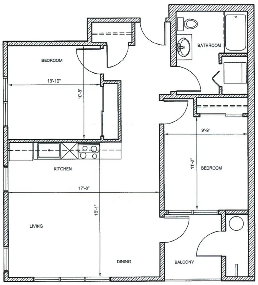 2Bed, 1bath A Units 219, 319, 419
