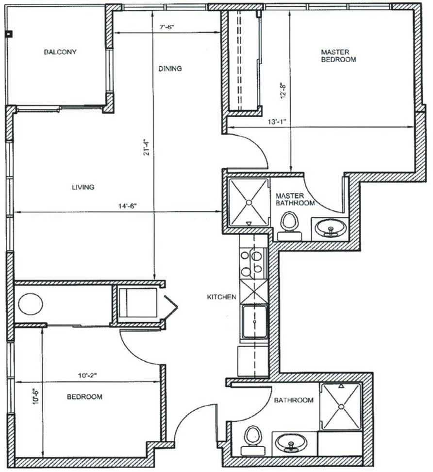 2Bed, 2Bath D Units 104,105, 204, 205, 304, 305
