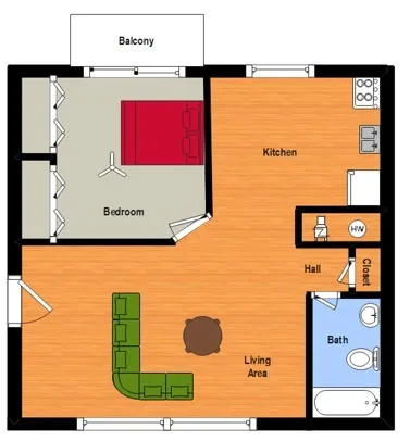1 BR Floor Plan
