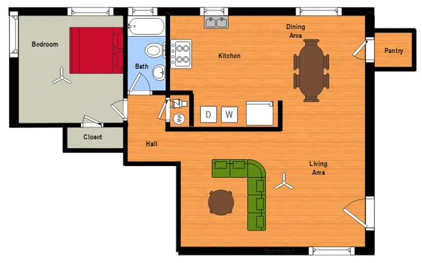 1 BR w/WD Hookups Floor Plan