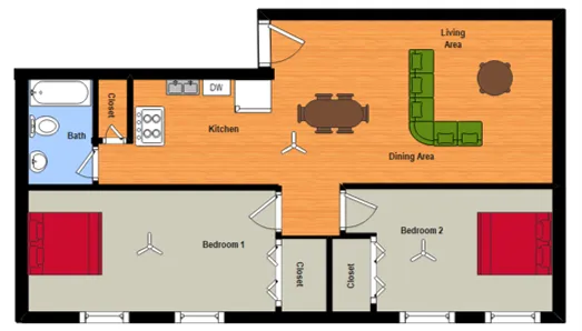 2 Bed Open Concept Floor Plan