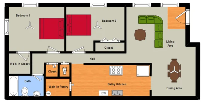 2 Bed, 1 Bath Flat with Dining Room