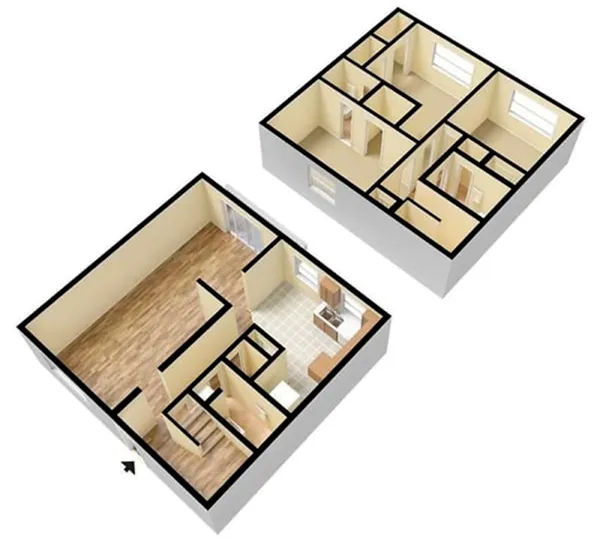 3 BR 1F, 2H Ba 3D Unfurnished