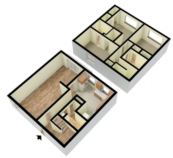 3 BR 2F, 1H Ba Luxe 3D Unfurnished