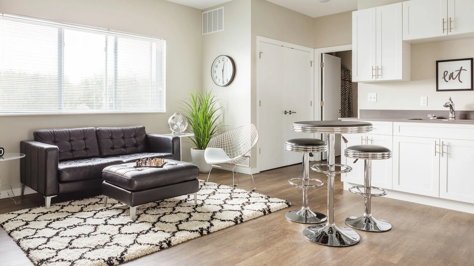 Pier Lakes One Bedroom Living Room and Kitchen