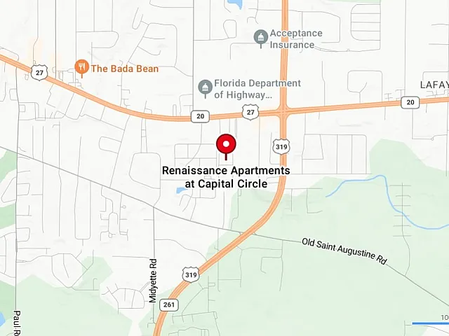Map highlighting the prime location of Renaissance Apartments at Capital Circle, conveniently near local landmarks and amenities.
