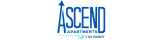 Bold Ascend Apartments logo in striking blue with an upward arrow design, symbolizing growth and elevation.