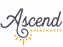 Ascend Apartments logo with elegant script and a sunburst design.