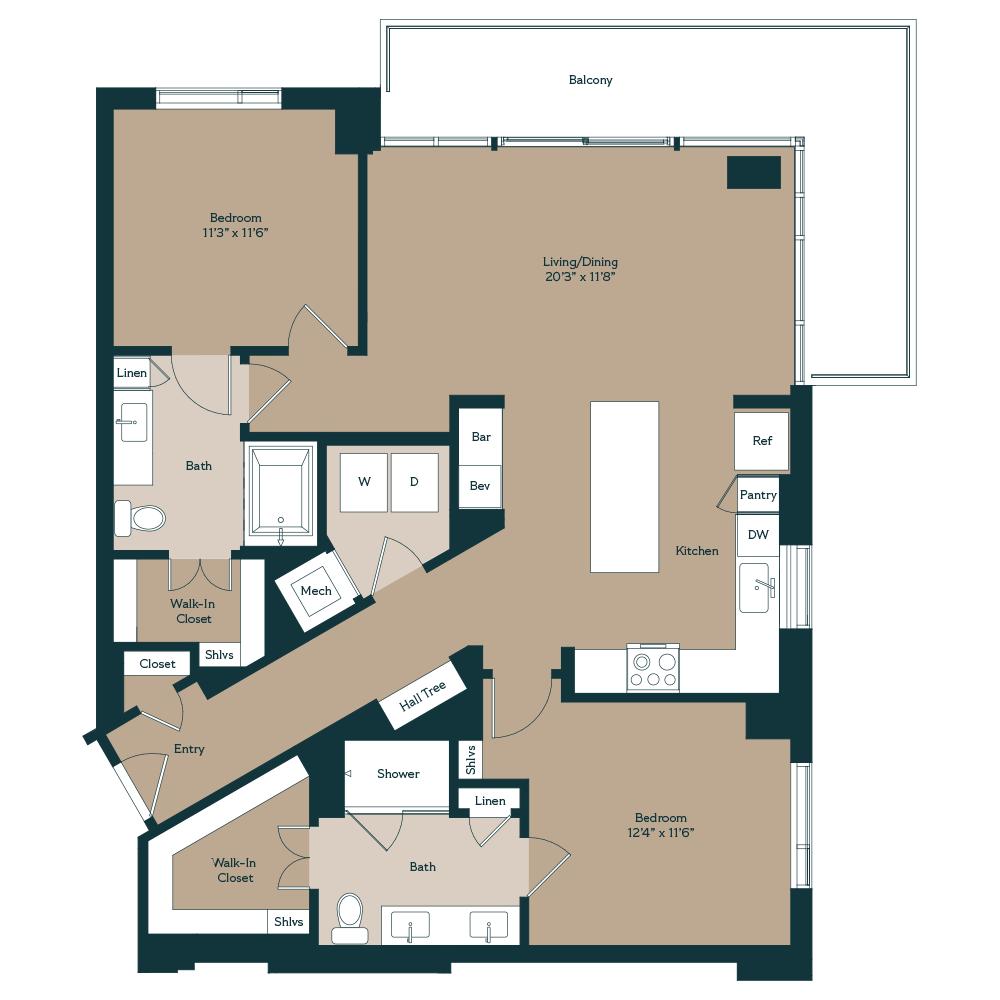Corner home w/wrap around windows & balcony, architectural column, large kitchen w/window & beverage bar, walk-in closets, washer/dryer