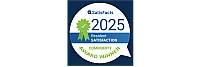 Badge celebrating a community award winner for resident satisfaction in 2025 from SatisFacts.
