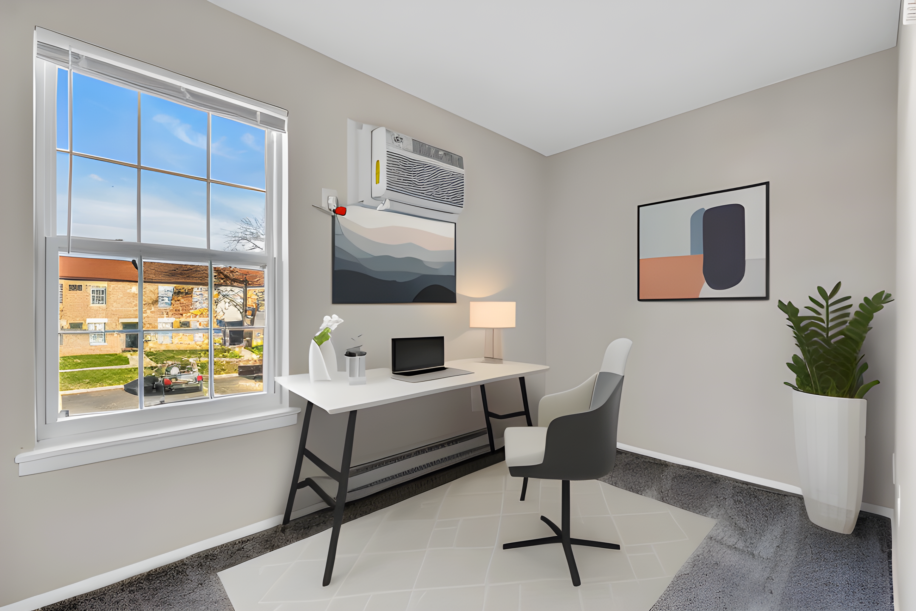 Den with desk for home office