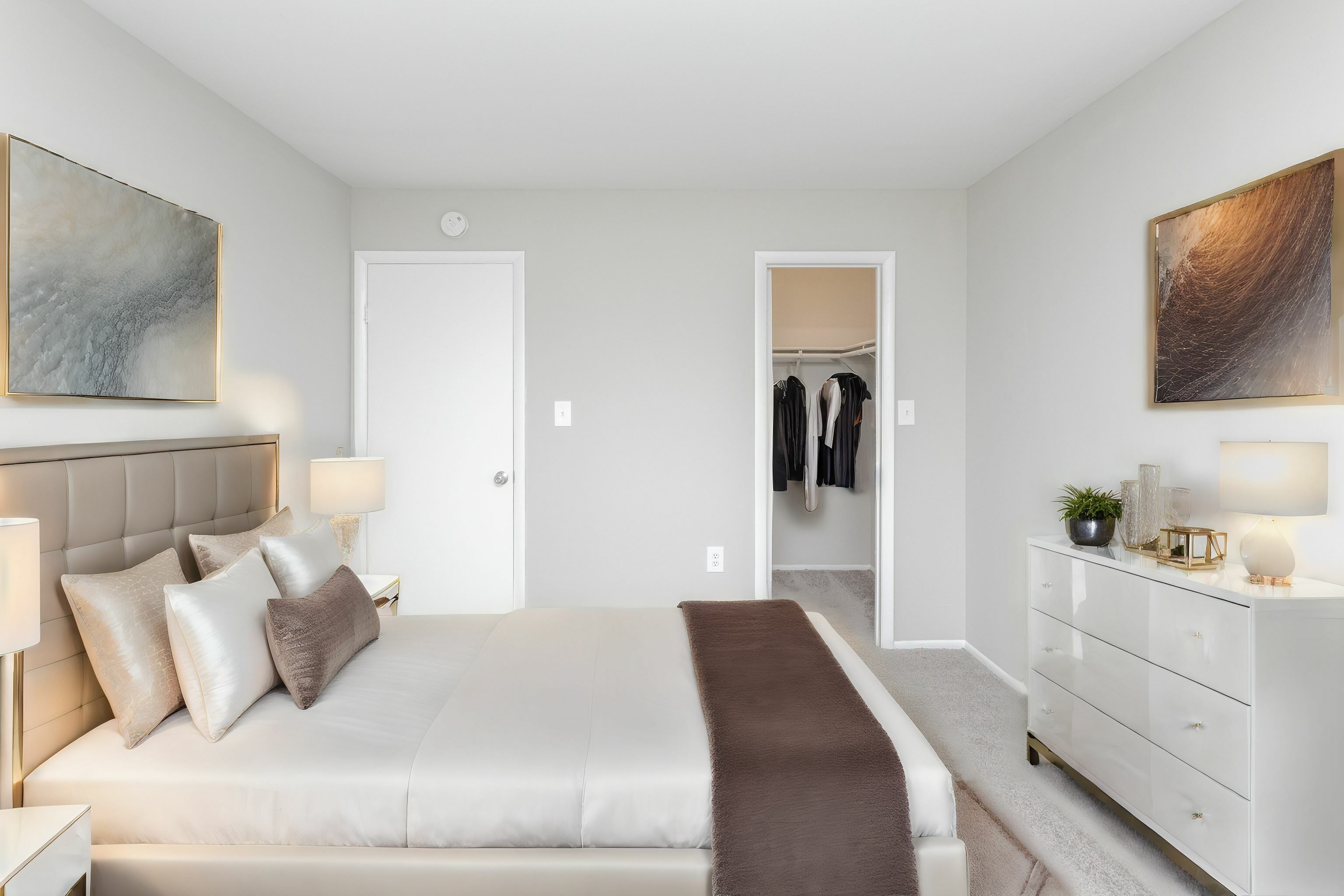 Plush wall to wall carpeting and master bathroom with roomy closet