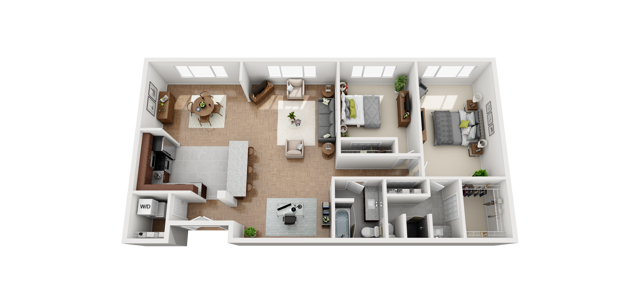 Floor Plan Layout for Two Bedroom Open Concept Apartment