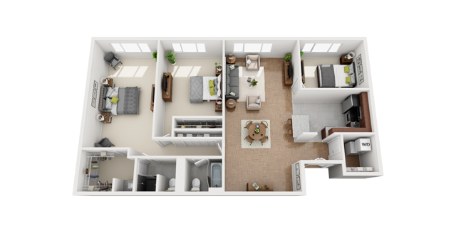Floor Plan Layout for 3 Bedroom 2 Bathroom Apartment for Rent at The Falls at Roland Park in Baltimore, Maryland