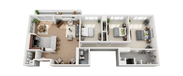 Floor Plan Layout for 3 bedroom 2 bathroom apartment