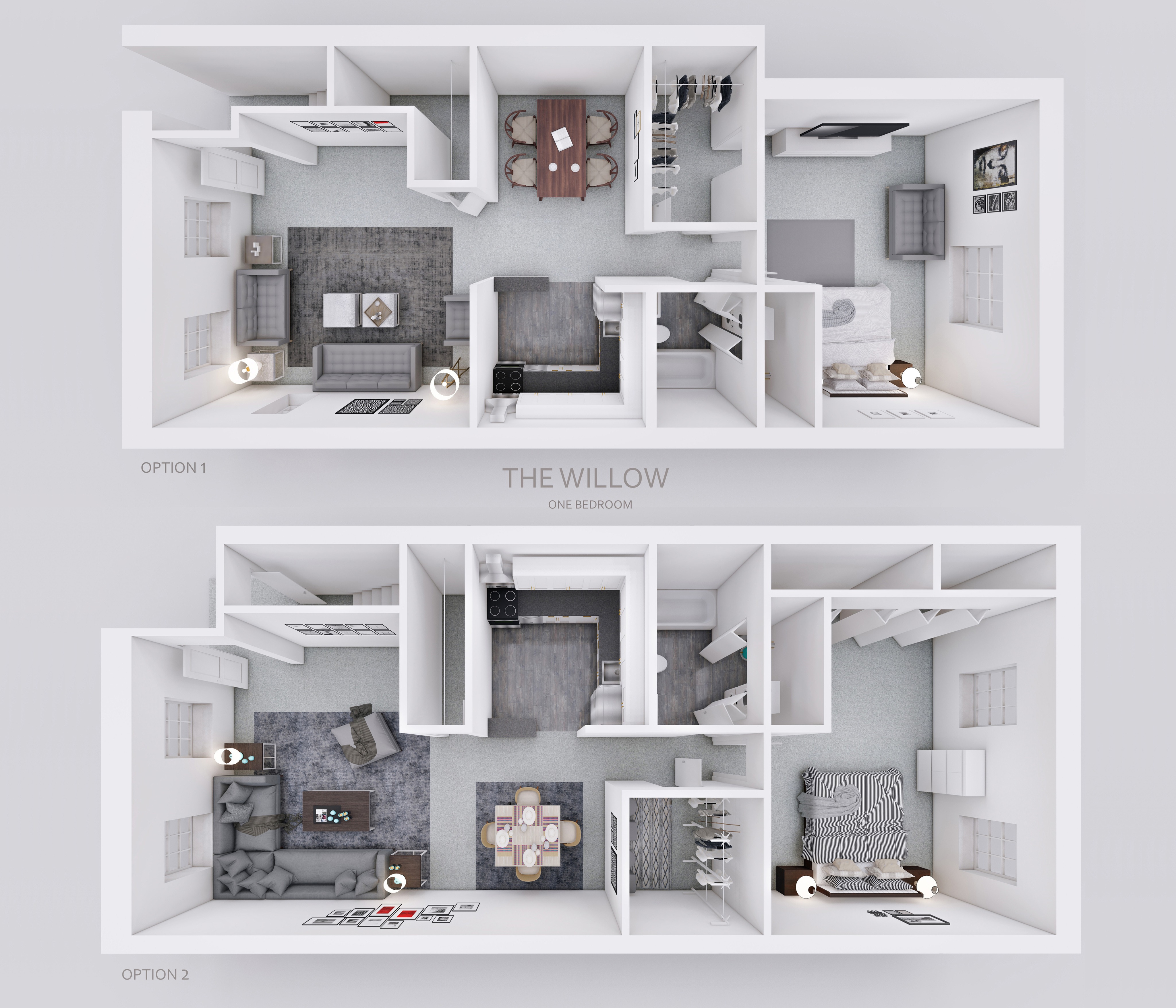 The Willow: One Bedroom Layout 2 Options at Willow Shores