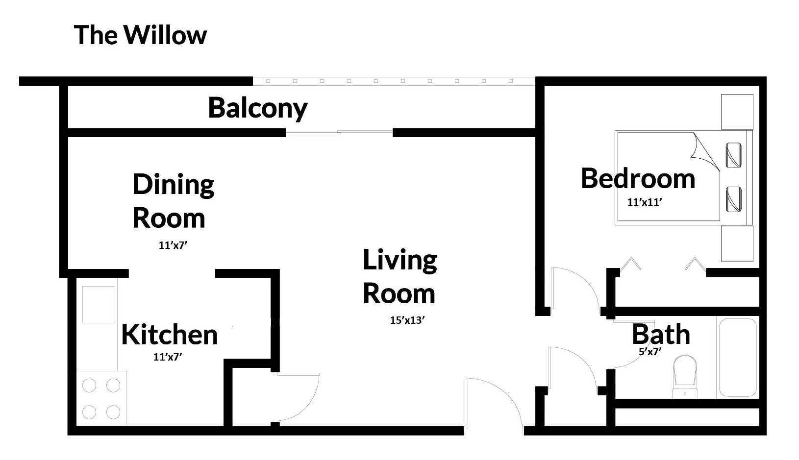 One Bedroom One Bathroom Floor Plan Layout Flora Park