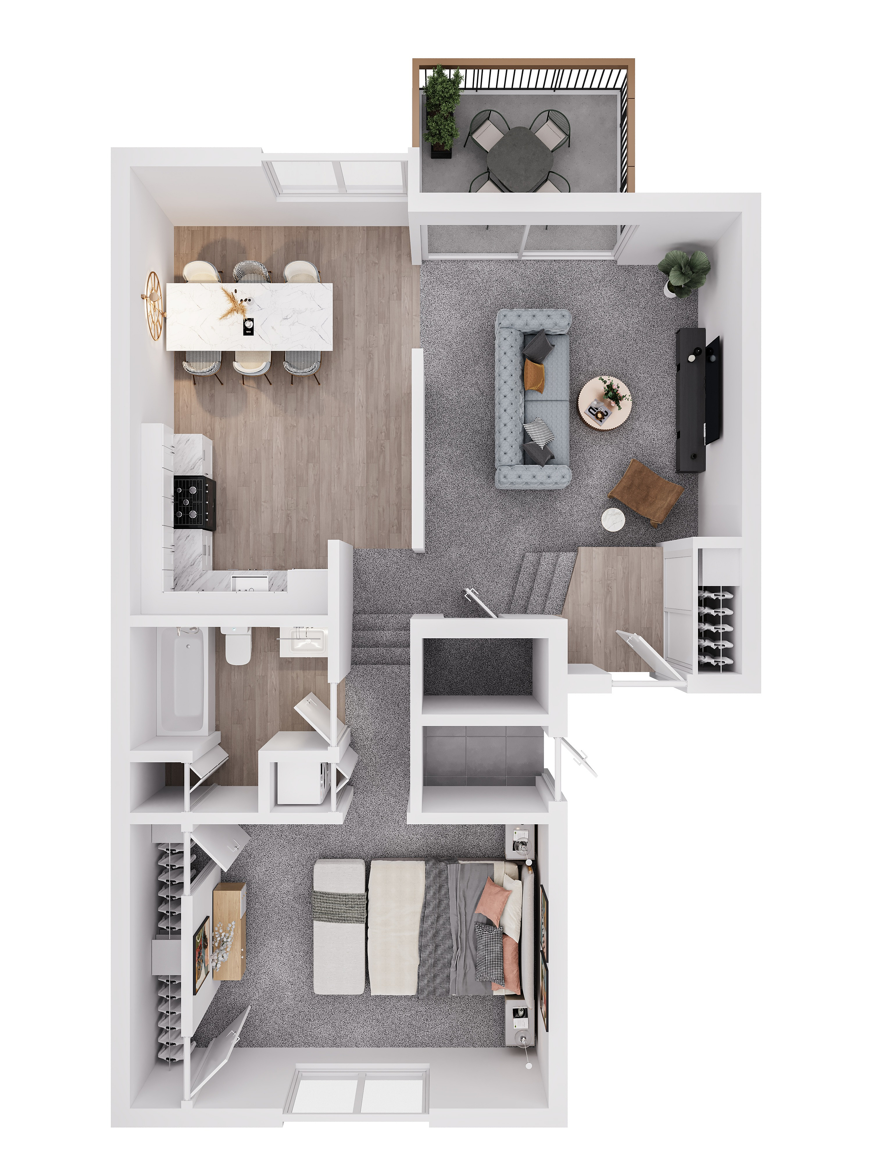 1 Bedroom Floorplan layout with Vaulted Ceiling at Valley Run Apartments, Wilmington Delaware