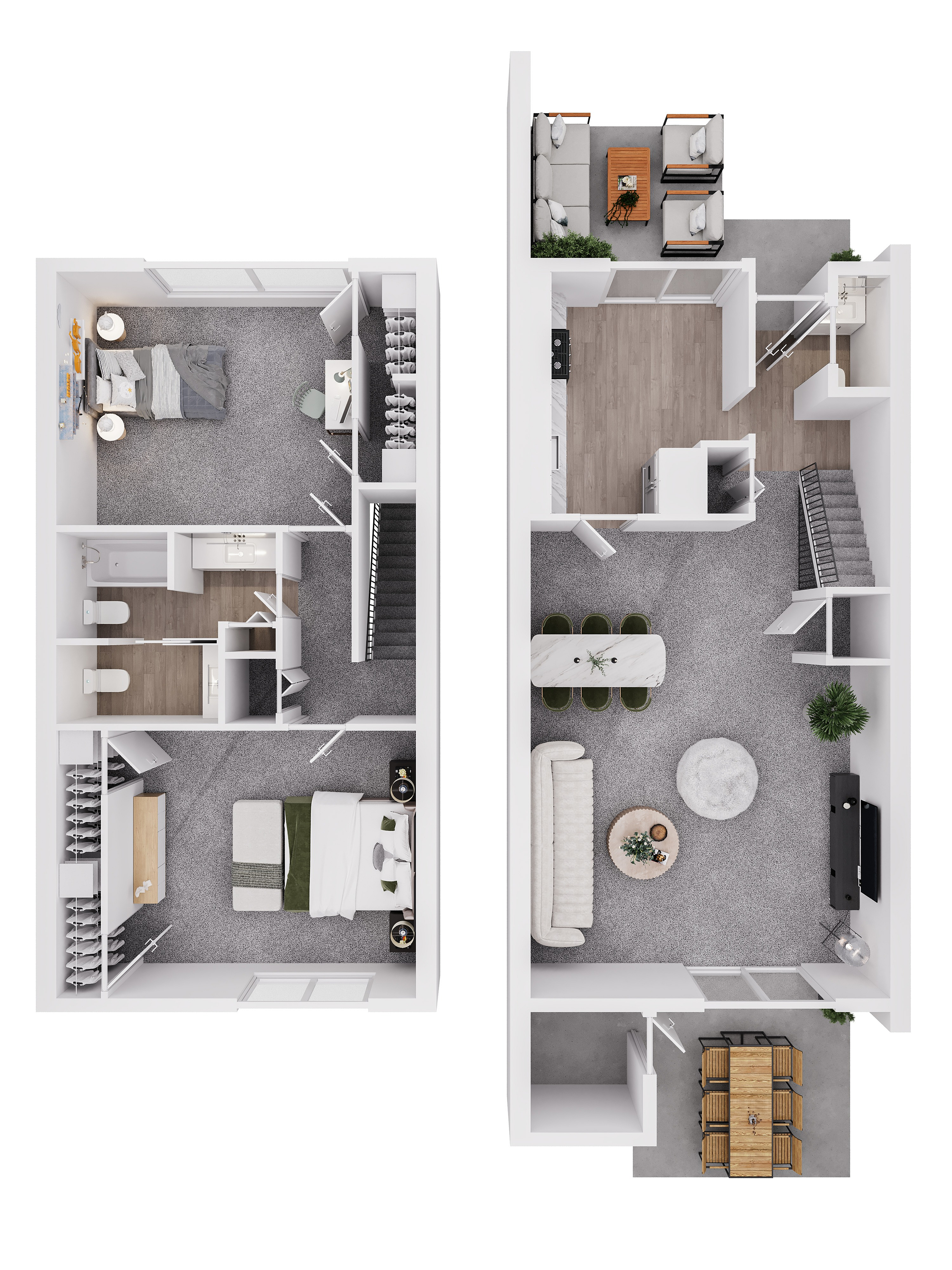 Floor plan layout for Valley Run 2 Bedroom Townhome Apartment 2 Floor